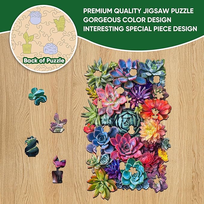 delobil Rectangular Succulent Wooden Puzzles,500 Pieces Jigsaw Puzzles 18.5'' x11.7'', Unique Design Liberty Wooden Puzzles for Adults and Kids, Family Game Gift Royal Size