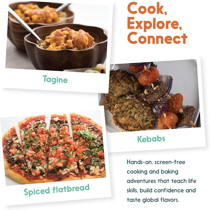 eat2explore Cooking Kits for Kids - Interactive & Educational Set with 3 Recipe Cards, Key Ingredients & Cooking Tools - Ideal Idea for Kids who Love to Create Meals (Morocco Edition)