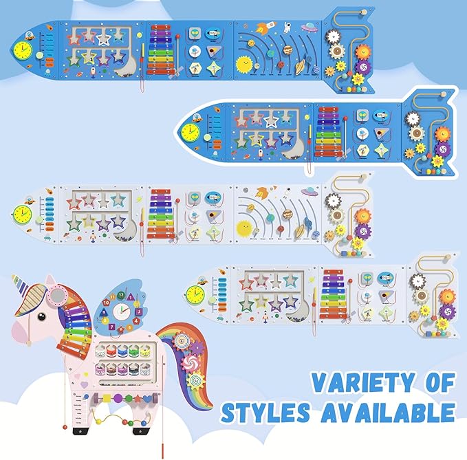 Rocket Activity Wall Busy Board Panels - Sensory Wall Panel for Kids, Montessori Toddler Wall Activity Board, Wall Toys for Toddlers 3, Activity Cube, Wall Activity Board, Blue(4PCS)