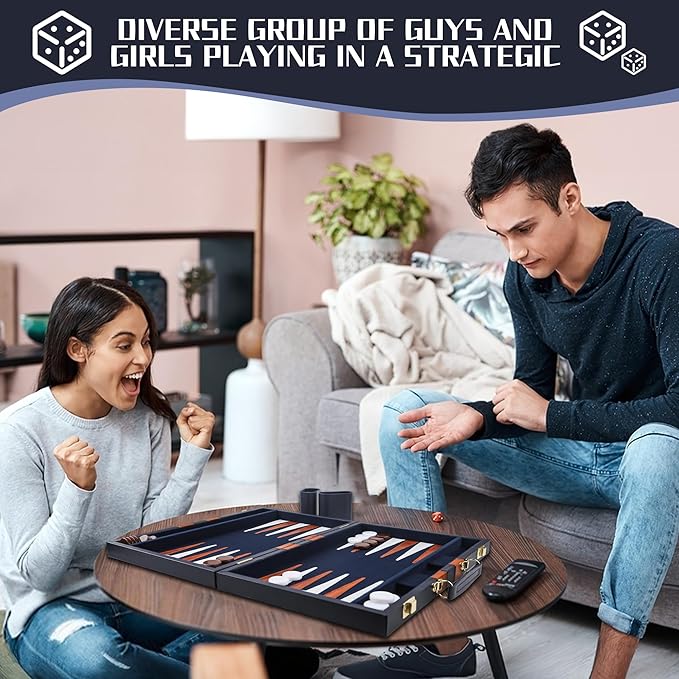 Froggod 15 inch Backgammon Sets for Adults - Classic Board Game for Adults - Portable Travel Backgammon Set for 2 Players - Perfect Adult Board Games for Gifts & Family Fun(Blue)