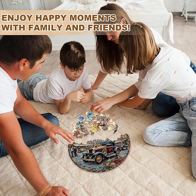 Jigfoxy Wooden Puzzle for Adults, Retro Cars Jigsaw Puzzles for Adult, Unique Animal Shape Wood Cut Puzzles, Christmas Thanksgiving Gifts for Friends Family (S-8.5 * 8.5in-100pcs)