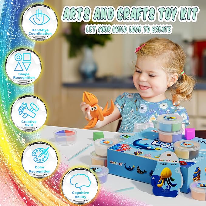 Air Dry Clay Kit - Ocean Theme, Modeling Clay for Kids, DIY Model Magic Clay with Sculpting Tools and Tutorials, 12 Boxes Molding Clay, Ultra Light, Soft & Non-Sticky, Arts and Crafts Gift for Kids