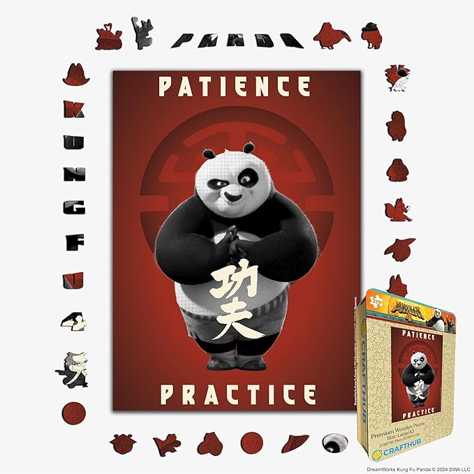 Crafthub Kung Fu Panda Wooden Puzzles for Adults – A3 Size with 343 Pieces Wood Puzzles – Patience Practice – Jigsaw Puzzles with Unique Shapes – 15" x 11"