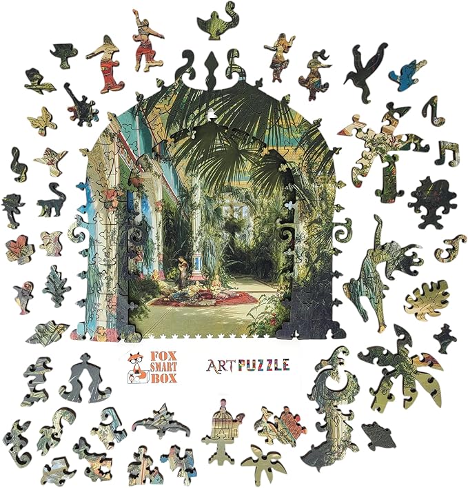 Wooden Puzzle for Adults - Uniquely Shaped Pieces - Made in The USA by FoxSmartBox - 282 Pieces - Palm House
