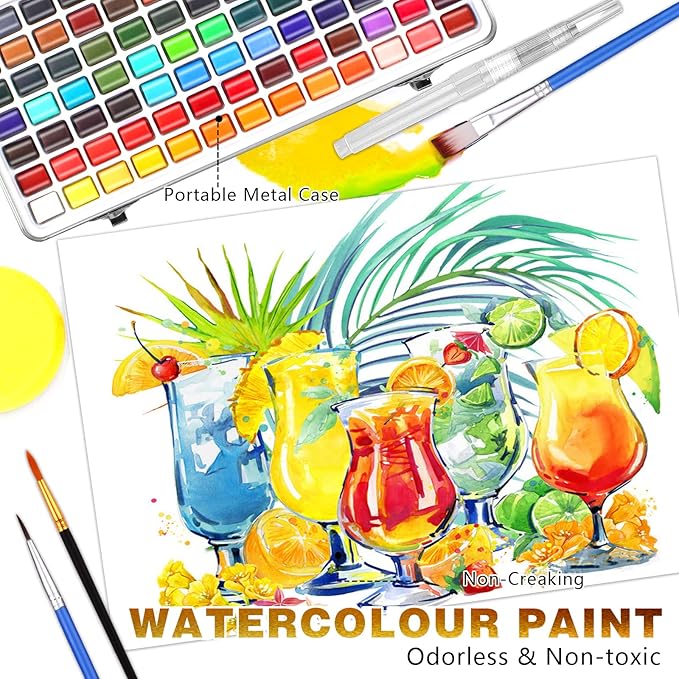 Gunsamg Watercolor Paint Set, 160 Vibrant Colors in Portable Travel Box with Palette, Perfect Watercolor Kit for Artists, Beginners, Adults - Non-Toxic Art Supplies Gift