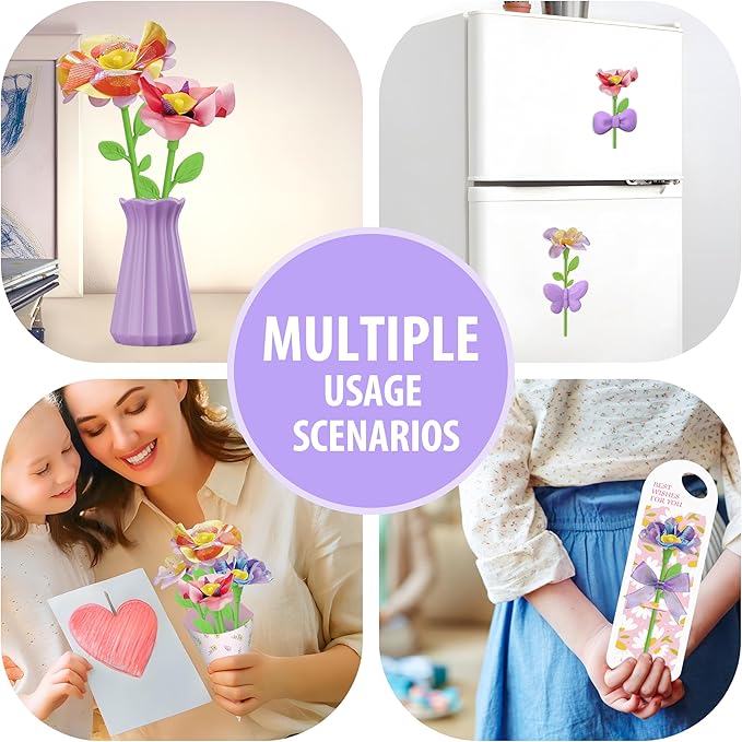 Wiyeang DIY Fabric Flower Bouquet Kit for Girls,Arts and Crafts for Kids Ages 6-12,Birthday Gifts Ideas for Girl 6 7 8 9 10 11 Year Old-Light and Music Flowers Market Toy