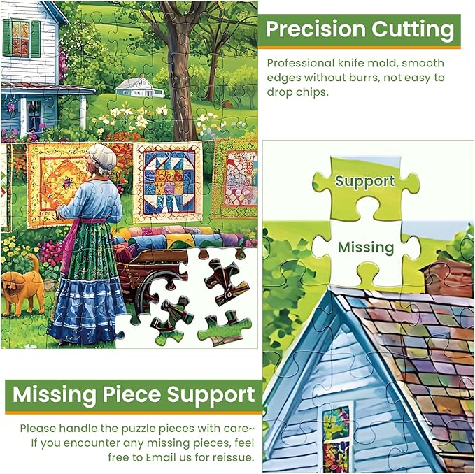 300 Piece Puzzles for Adults,Farm Grandma Jigsaw Puzzle for Adults Children Seniors,Large Piece Garden Puzzle for Kids Age 8-10 10-12,Vintage Country Quilts Puzzle,Family Game Great Gift 20.5x15in