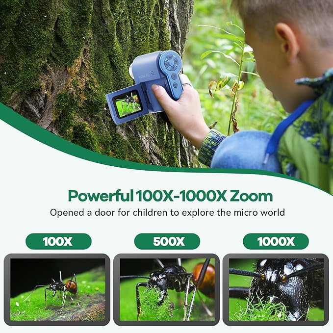 HP20 IPS Microscope for Kids: [3-in-1] [Easy and Fun] 2" Portable Handheld Microscope Miniscope, Pocket Mini Scope Educational Science Kit, Christmas Birthday Gifts for Kids, 32GB, Blue