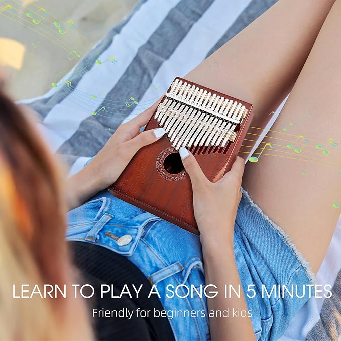 Kalimba Thumb Piano,YUNDIE Portable 17 Keys Mbira Finger Piano with Tune Hammer and Study Instruction,Musical Instruments Gift for Adult Beginners Professional(Brownish Red) (17 Keys)