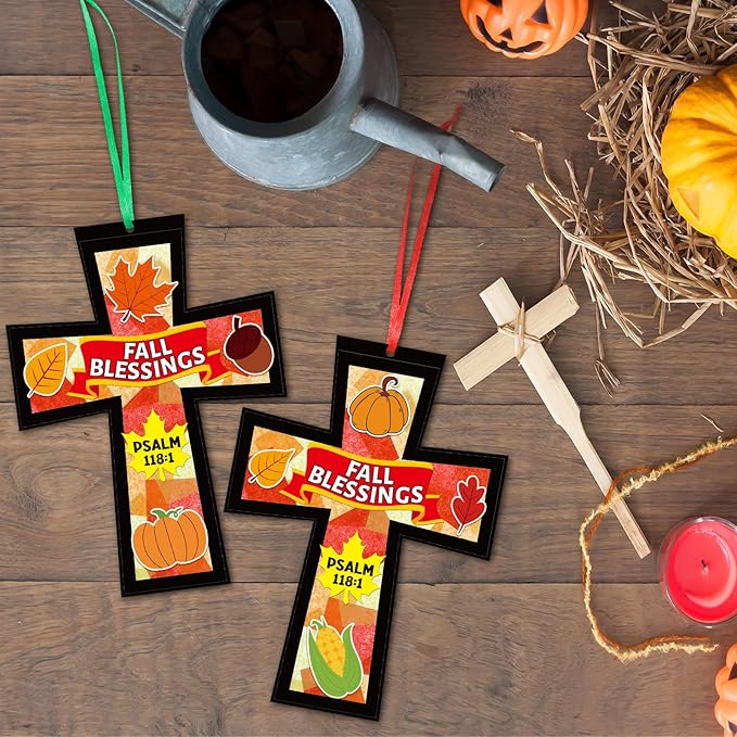Chiisong 24 Sets Fall Blessings Crafts Kit DIY Tissue Paper Sign Crafts for Back to School Fall Harvest Thanksgiving Religious Christian Party Fun Home Actives