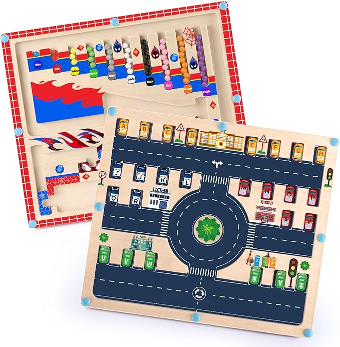 2 in 1 Magnetic Color and Number Maze Montessori Toy for Girls Educational Magnetic Puzzle Game Wooden Board for Preschool Learning Activities and Busy Playtime Magnetic Maze for Developing Skills