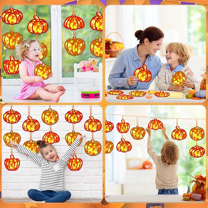 36 Set Fall Pumpkin Suncatchers Crafts for Kids DIY Autumn Window Tissue Paper Crafts Kit Thanksgiving Pumpkin Hanging Decor for Fall School Home Activity Art Project Birthday Party Favor Gift