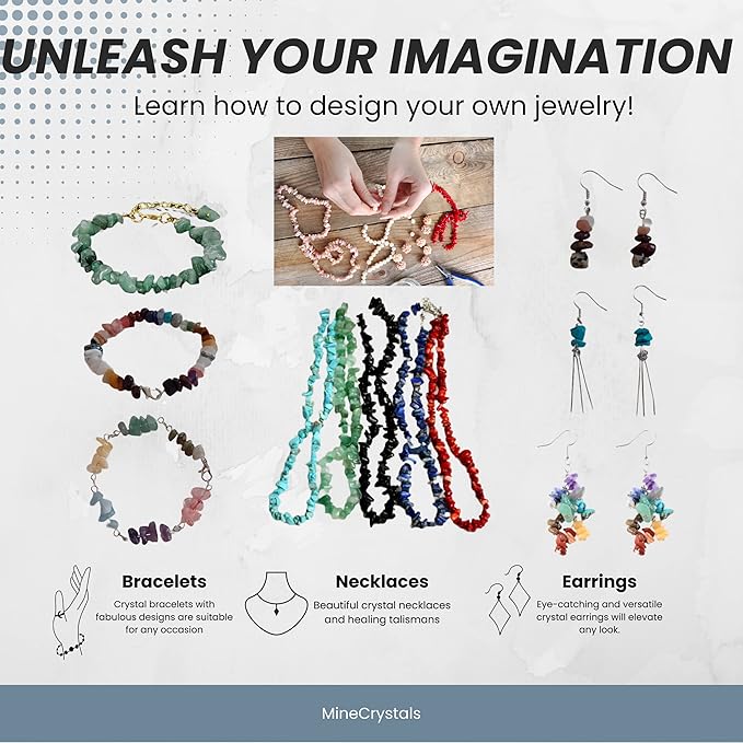 MineCrystals Jewelry Making Kit DIY Natural Crystal Chip Stones Beads Tools kit Jewelry Wires Findings Supplies Instruction Guide Gift Box for Adult Teens Craft Bracelet Earring Necklace