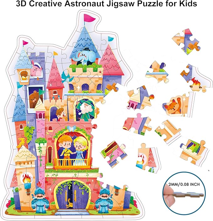 60 Piece Jigsaw Puzzles for Kids Ages 3-5 - Colorful Castle Puzzle, for Screen-Free Fun, Premium Quality, Engaging Family Activity