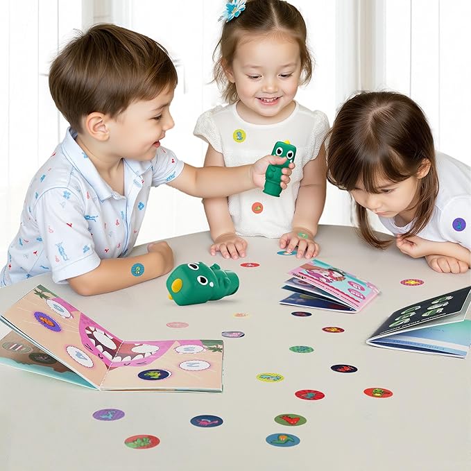 iPlay, iLearn Dinosaur Stamp & Sticker Activity Set - 400+ Stickers & 18-Page Stamper Book, Toddler Creative Art Craft Kit Road Trip Travel Toy, Educational Birthday Gifts for Boy Kid Ages 3 4 5 6 7 8