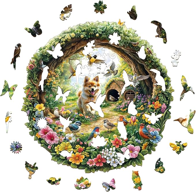 KAAYEE Wooden Puzzles for Adults, 3D Visual Effect Spring Birds Wooden Jigsaw Puzzle Unique Shape Wood Puzzle Adult, 3D Effect Flat Puzzle Birthday Family Games (M-11.4 * 11.4 in-200pcs)