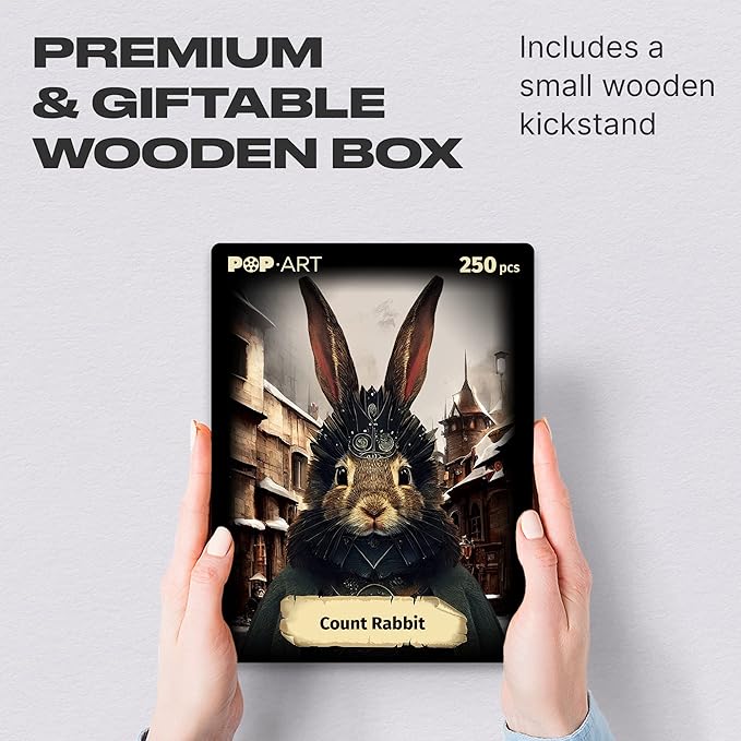 UNIDRAGON Original Wooden Jigsaw Puzzles - Pop Art Count Rabbit, 250 pcs, 12.6"x 9", Beautiful Gift Package, Unique Shape Best Gift for Adults and Kids