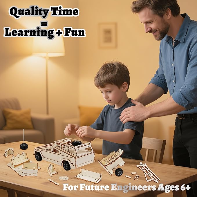 SIGHTEEDA Cyber Truck 3D Wooden Puzzle - 92 Pcs Pull-Back Car STEM Model Kit, DIY Building Toys for Kids & Teens Ages 6-12 | Creative Gift Idea