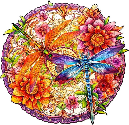 Jigfoxy Wooden Puzzles for Adults, Dragonflies Wood Puzzles Adult, Unique Animal Shape Wooden Jigsaw Puzzles for Adults, Birthday Gifts for Puzzle Lovers, Family, Friend (L-13.6 * 13.1in-260 pcs)