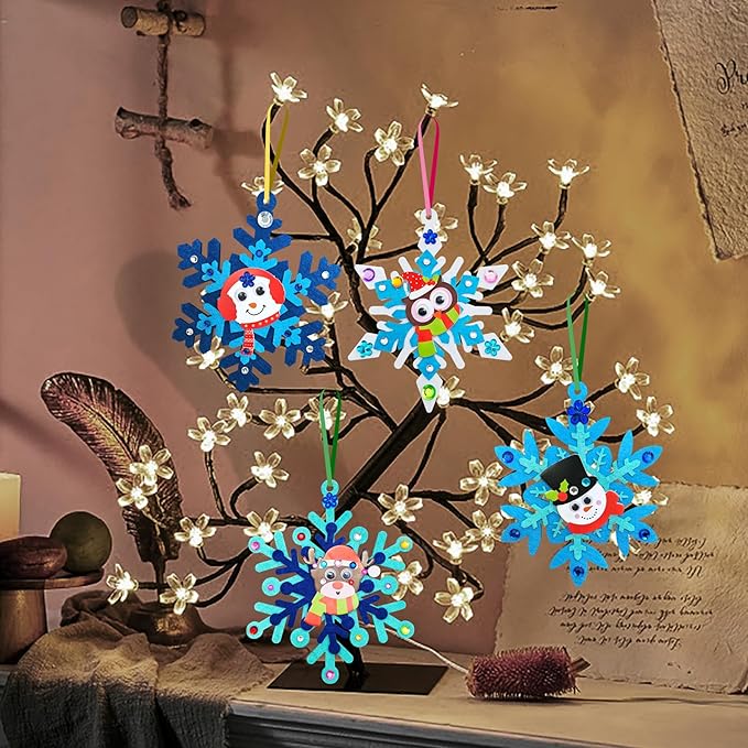 24 Sets Christmas Craft Kits for Kids,Winter Crafts DIY Snowflake Ornaments Decorations Art with Foam Penguin Owl Christmas Stickers for Kids Home Classroom Festive Activities Party Favors
