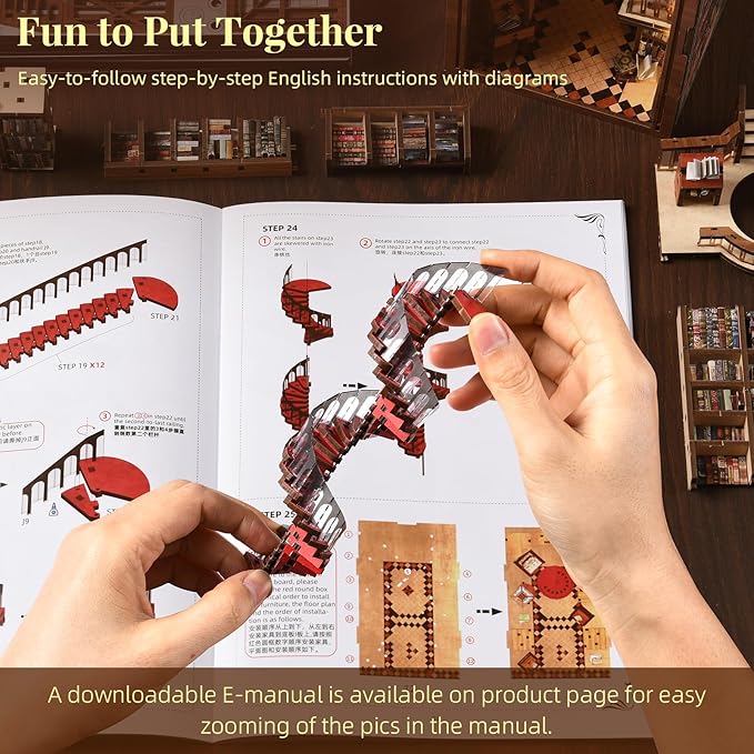 Book Nook Kit, DIY Miniature House Dollhouse Kit for Adults and Teens, Booknook Tiny House Bookshelf Decor with LED Light and Dust Cover (Abbey Library)