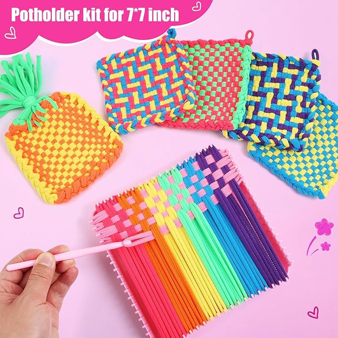 FUNBUD Weaving Loom Kit for Kids - Birthday Gifts for Girls Ages 6-12, DIY Craft Kit for Making Potholders, Arts and Crafts Toys for Girls 6-8, 8-12