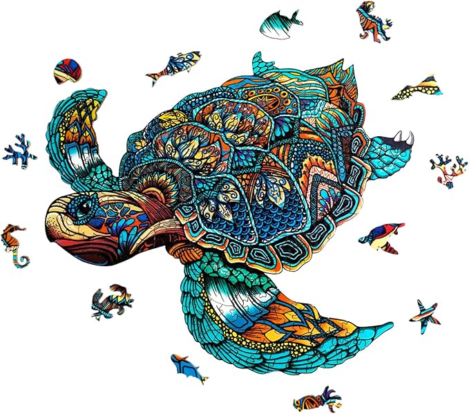 Wooden Puzzles for Adults - 200 Pieces Sea Turtle Wooden Puzzle - Unique Animal Shape Wood Cut Puzzles - Eco-Friendly Home Office Decor (M-11.8 * 10in)