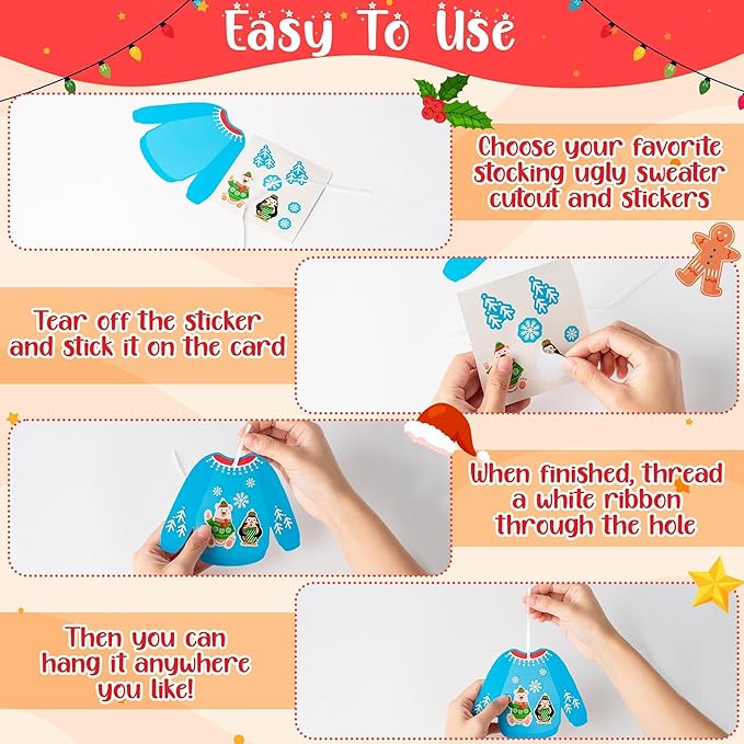 EZdhuawuse Christmas Ugly Sweaters Craft Kits - 123P Christmas Sweaters DIY Sticker Ornaments for Kids, Make Your Own Xmas Clothes Paper Crafts, DIY Hanging Ornaments Kits for School Home Activities
