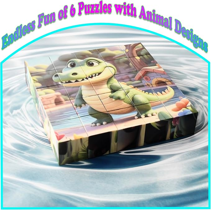 Magnetic Blocks Building Toy,Ritastar 25pcs Mine Stacking Magnet Build Cubes Cartoon Pattern World,STEM Sensory Construction Toys for Kids Gift,Educational Jigsaw Puzzle Set with 3D Zoo Animal Designs