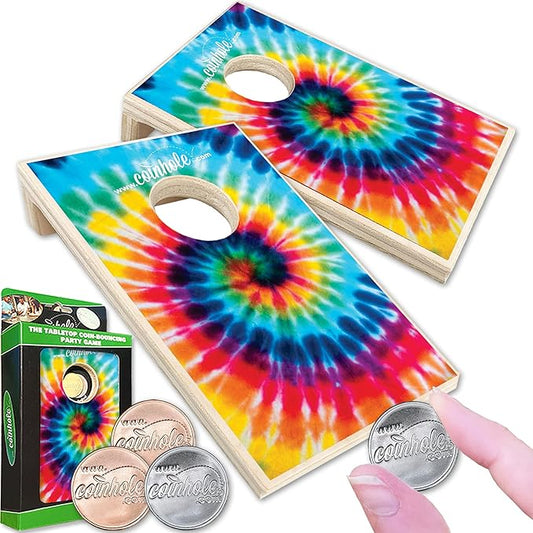 Coinhole Desktop Coin Bouncing Party Game Set | Tabletop Cornhole Board Game | Small Cornhole Travel Game Includes Coins