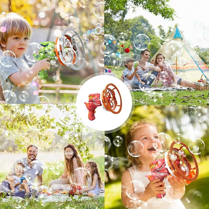 Dino Bubble Gun Bubble Machine for Dinosaur Bubble Blower Toy for Kids and Toddlers Bubble in Bubble Gun Party Favors Birthday for 3 4 5 6 7 8 9 10+Years Old Boys and Girls (Red)