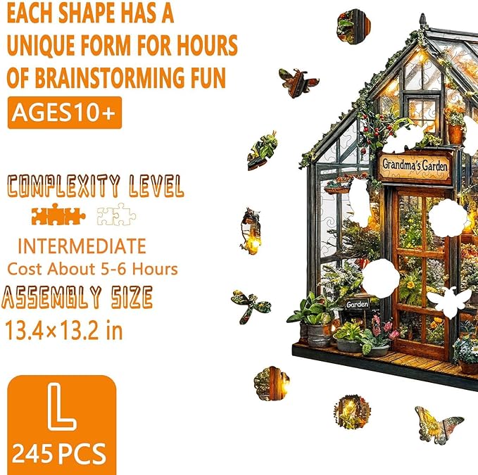 Wooden Puzzles for Adults - Grandma's Garden Wooden Jigsaw Puzzle for Adults, Colorful Flowers Wood Puzzles Adult, Gifts for Family and Friends, Wall Art Home Decor (L-13.4 * 13.2in- 245 Pcs)