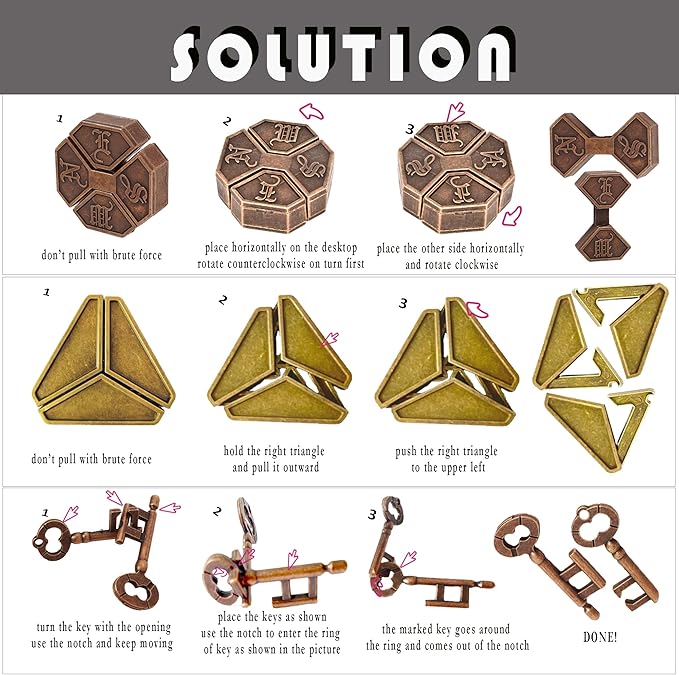 Metal Brain Teasers Puzzles for Kids and Adults 3 PCS Unlock Interlocking Puzzles IQ Logic Test Disentanglement Educational Toy for Kids Adults