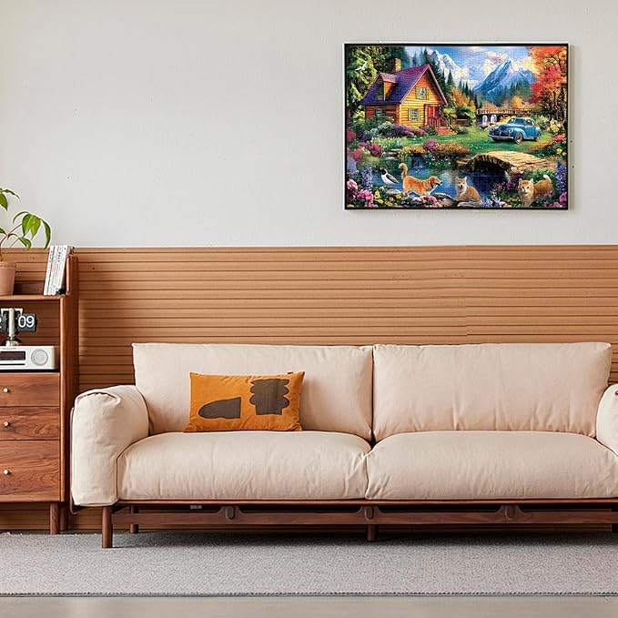 500 Piece Puzzles for Adults,Beautiful Country Cottage Jigsaw Puzzle for Adults Kids Seniors,Recycled Cardboard Dogs Cat Puzzle 500 Piece,Family Activity Great Gift for Family Friends 20.5 * 15 inch