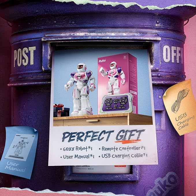 Ruko 6088 RC Robot Toys for Kids, Smart Gesture Sensing Interactive, Singing Dancing Rechargeable Programmable, Gifts for Girls & Boys 3 4 5 6 Years Old, Pink