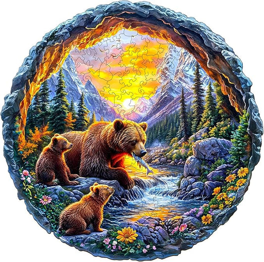 Wooden Puzzles for Adults - Bear Family Wooden Jigsaw Puzzle - Unique Animal Shaped Wood Puzzles Adult - Christmas Birthday Gifts for Adults/Friends/Family - 290pcs 13.4 * 13.3in