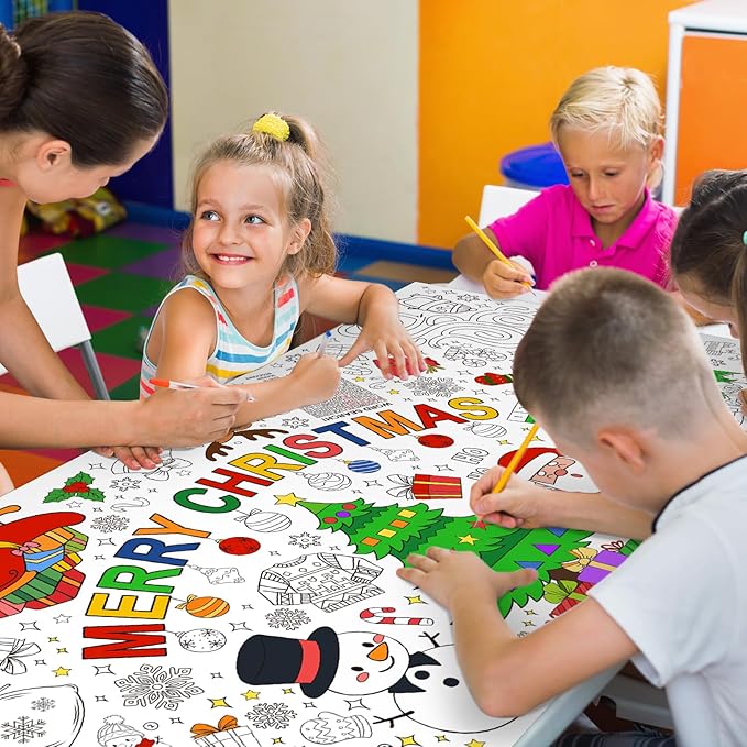 Gatherfun Christmas Decorations - Versatile 31.5 x 72 Inches Activity Poster, Merry Christmas Party Coloring Banner/Table Cover for School Parties and Special Events