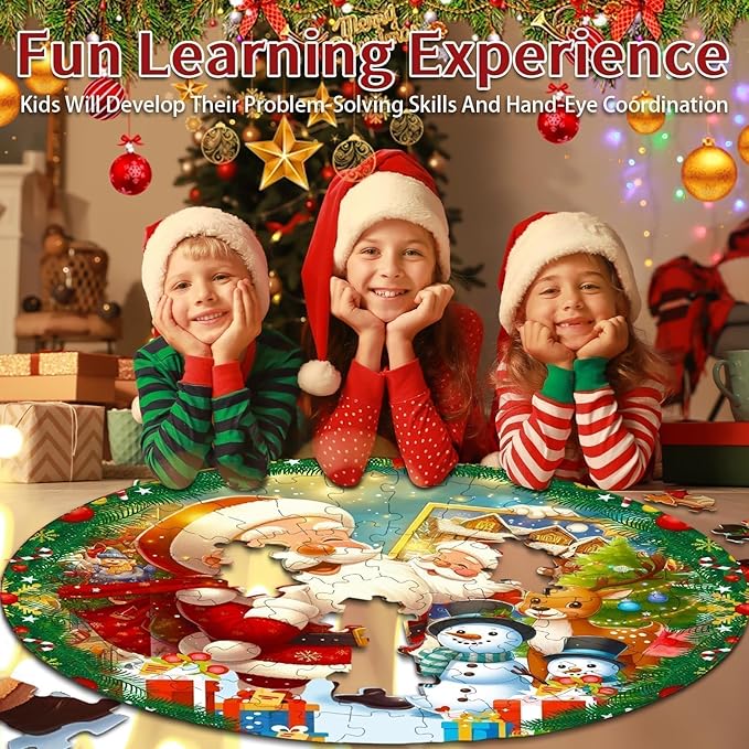 71 Piece Christmas Puzzles Kids Santa Puzzle Winter Jumbo Floor Puzzle for Kids Ages 3,4,6,9,10,11,12+,Holiday Floor Jigsaw Puzzles,Kid's Early Learning Floor Puzzles Christmas Birthday Gift