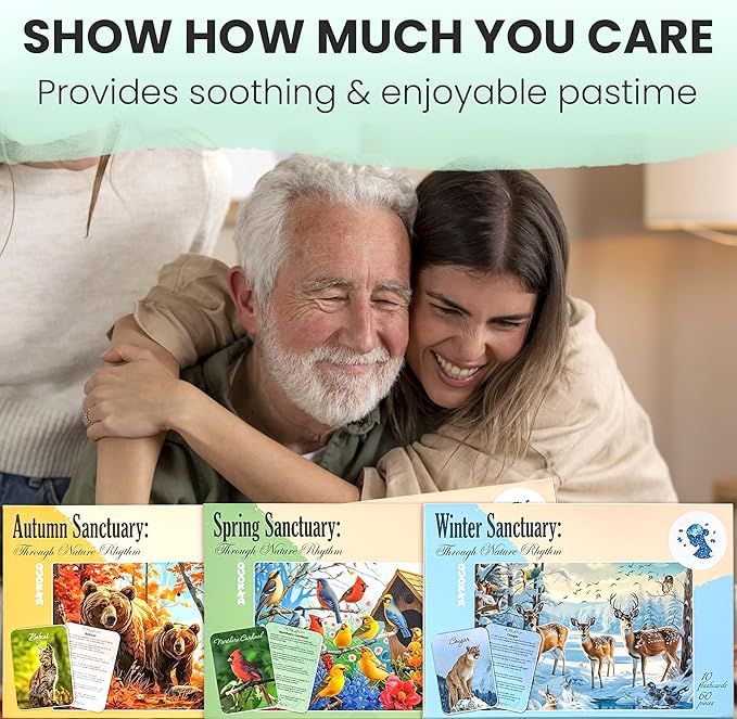 QUOKKA 60 Pieces Dementia Puzzles for Elderly - 3SET Large Piece Puzzles for Seniors - 9 Memory Flashcards with Facts I 25 Discussion Prompts per Puzzle - Alzheimer's Activities Products for Elderly