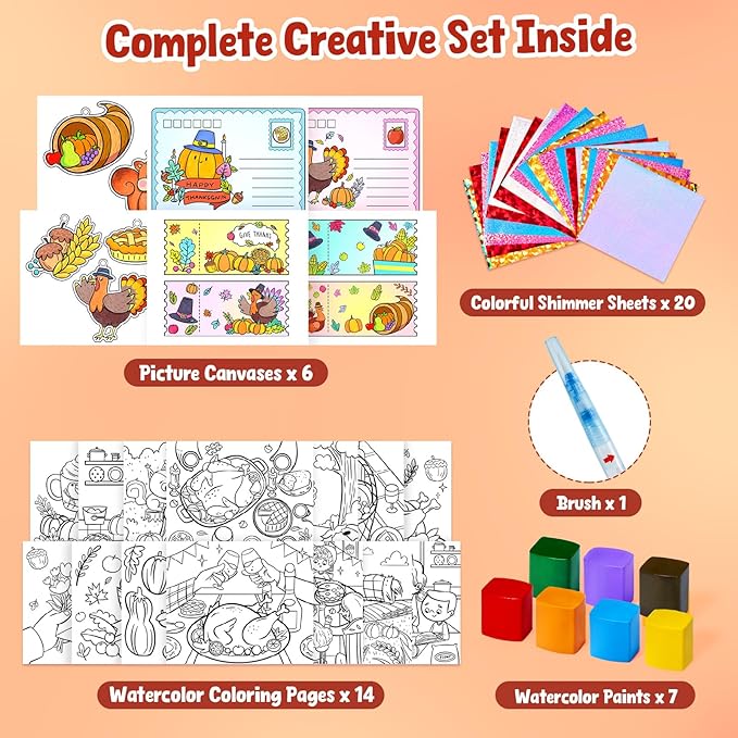 JoyCat Paint with Water Coloring Books, Art & Craft Activity, Princess No Mess Art for Kids Ages 4-8, Craft Kits & Supplies, DIY Creative Activity, Presents for Girls & Boys (Thanksgiving)