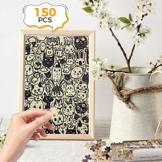 150 Pieces Mini Jigsaw Puzzles for Adults & Kids,6 x 4 Inches, Travel Small Puzzles,Micro Puzzles,Challenging Difficult Puzzle,3 Pack Black and White Graffiti