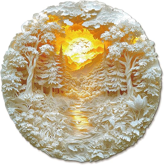KAAYEE Wooden Puzzles for Adults, Mysterious Forest Wooden Jigsaw Puzzle Unique Shape Wood Puzzle Adult, 3D Visual Effect Flat Puzzle Birthday Family Games (M-11.2 * 11.2 in-187pcs)