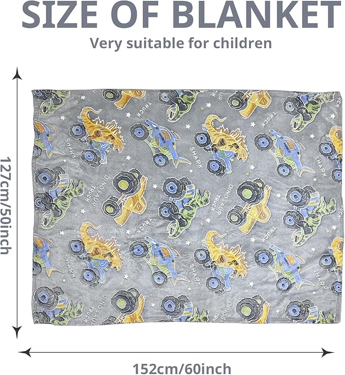 Wesan Dinosaur Glow in The Dark Blanket Boys Dino Toys Kids Shark Truck Toy for Teens Children Birthday Easter Gift Fun Fluffy Plush Throw Gray 50"x60"