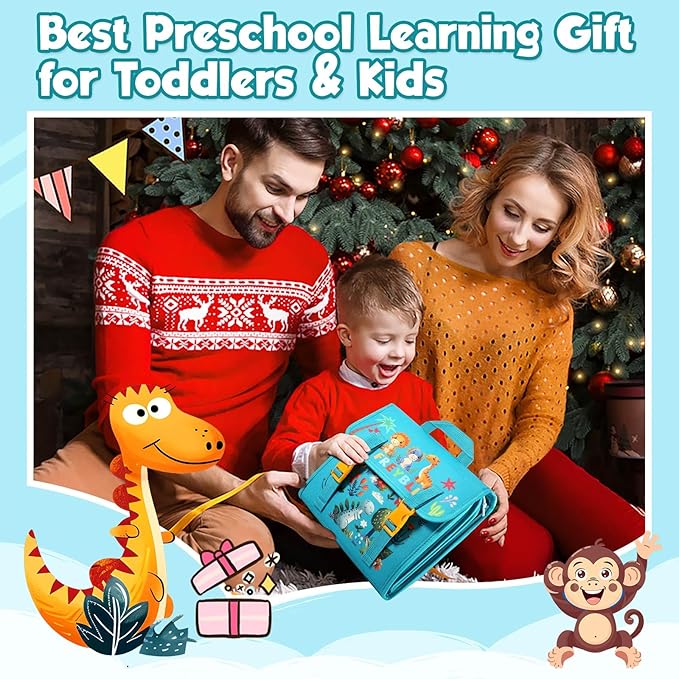 FREYBLI Toddler Busy Board, Montessori Toys for Boy Birthday Gift, Educational Quiet Activity Busy Book for Toddlers, Airplane Car Travel Toys