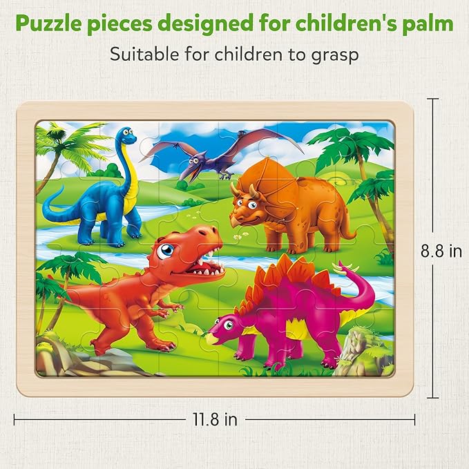 SYNARRY Large Wooden Dinosaur Puzzles for Toddlers 3-5, Wood Dino Puzzles for Kids Ages 4-6, Dinosaur Toys for Kids 3-5, Preschool Educational Children Learning Gifts for 3 4 5 Year Old Boys Girls