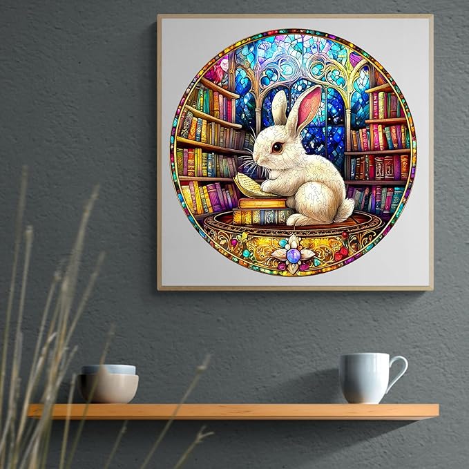 Wooden Puzzles for Adults, Wooden Jigsaw Puzzles for Adults Kids, Library Rabbit Unique Shaped Wood Puzzles Adult, Creative Birthday Gifts for Friends Family Game (11.4 * 11.4in 200pcs)