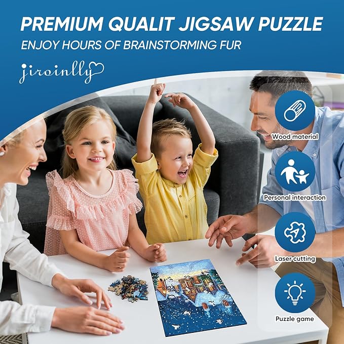 Wooden Puzzles for Adults, 300 Pieces Christmas Town Wooden Jigsaw Puzzles, 12.62 in Wooden Puzzle Adult Creative Christmas Thanksgiving Toy Gifts for Friends Family Puzzle Lovers