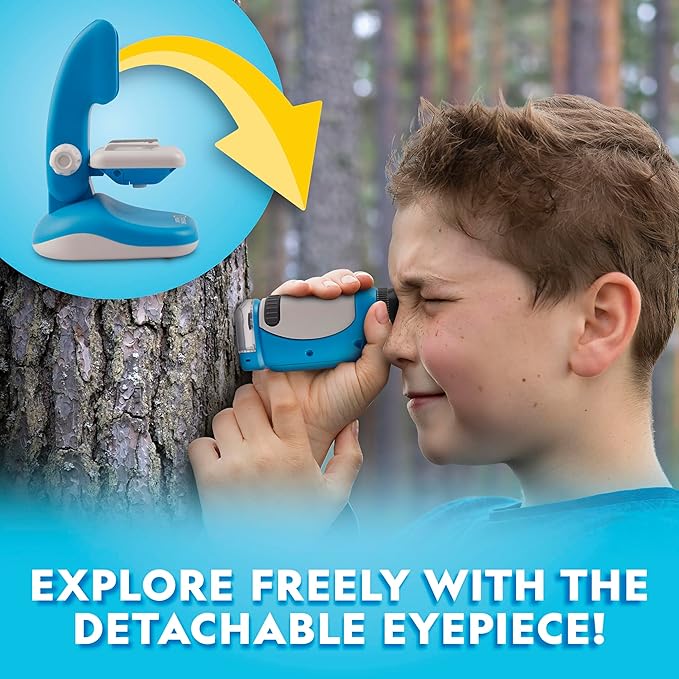 Blue Marble National Geographic Junior Microscope for Kids- Kit Includes Up to 250x Magnification Handheld Mini Attachment, 12 Slides, Lab Guide, Science Toy for Ages 6-12, STEM Project