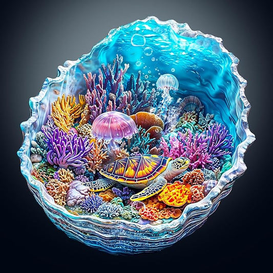 KAAYEE Wooden Puzzles for Adults, 3D Visual Effect Ocean's Embrace Turtle Wooden Jigsaw Puzzle Unique Shape Wood Puzzle Adult, 3D Effect Flat Puzzle Birthday Family Games (S-8.5 * 8.4in-90pcs)