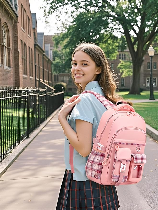 Girls Backpack，Cute School Backpack for Girls Kids Teens，Kawaii Bookbag for Primary Elementary，Pink